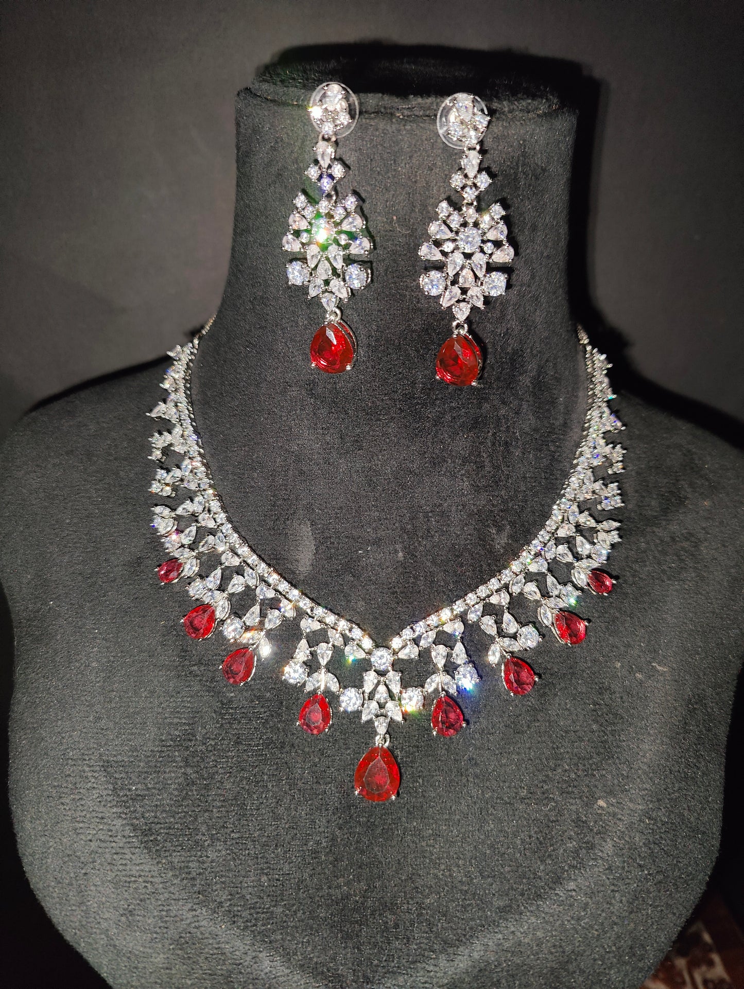 Red American Diamond Necklace with earrings