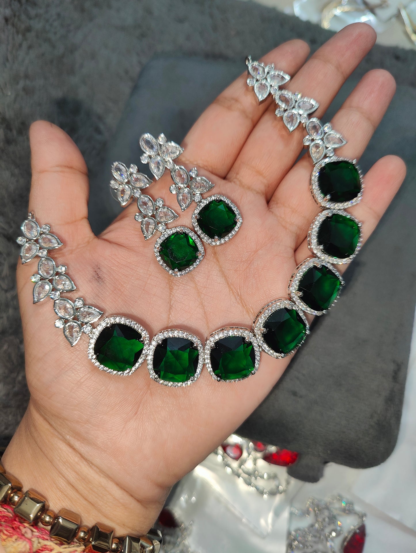 Emerald Green American Diamond Necklace