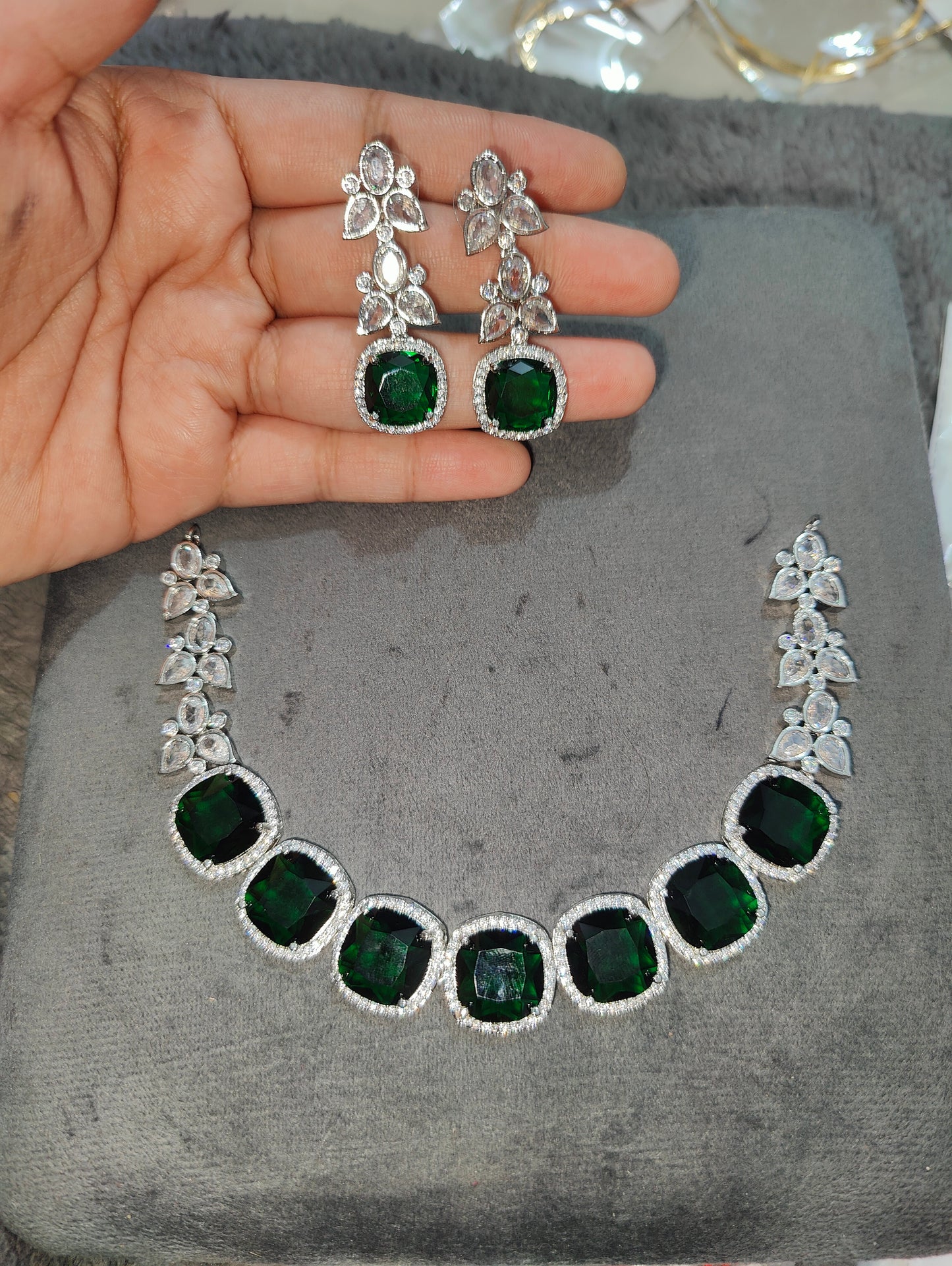 Emerald Green American Diamond Necklace
