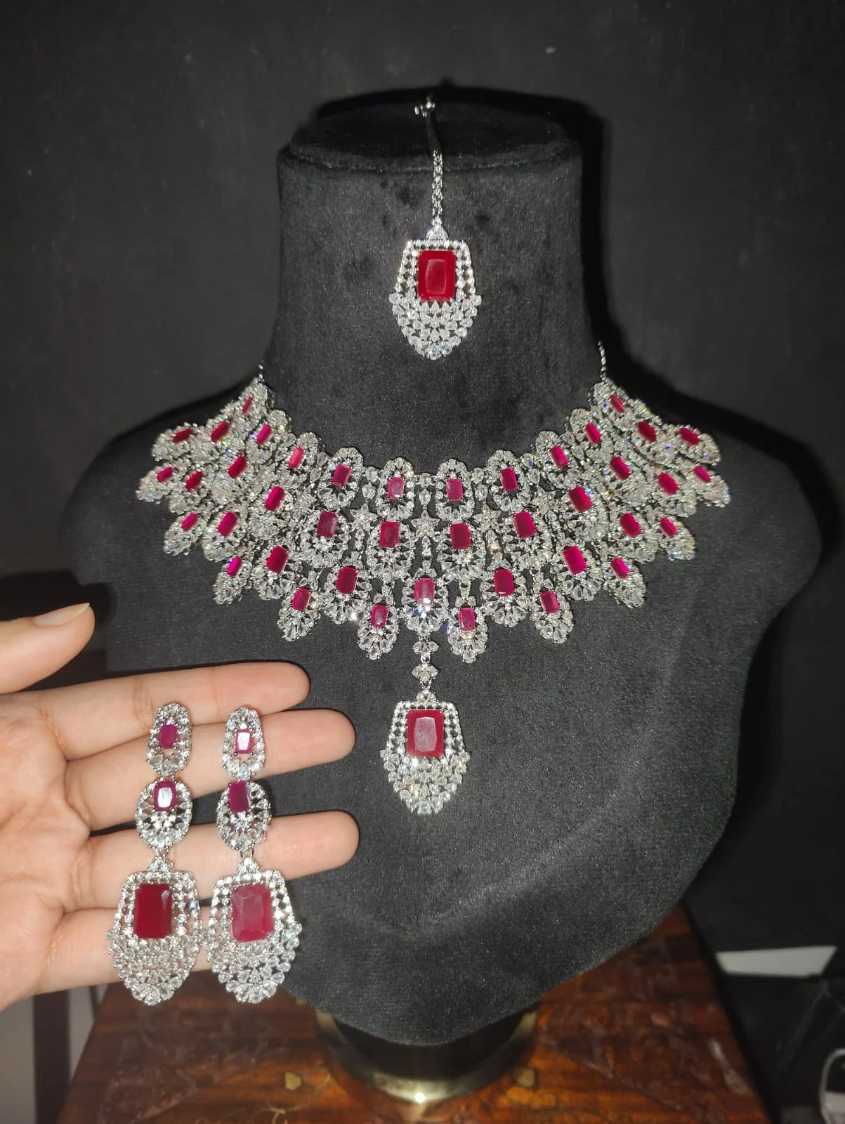 Kiara Advani Inspired Ruby Pink AD Necklace