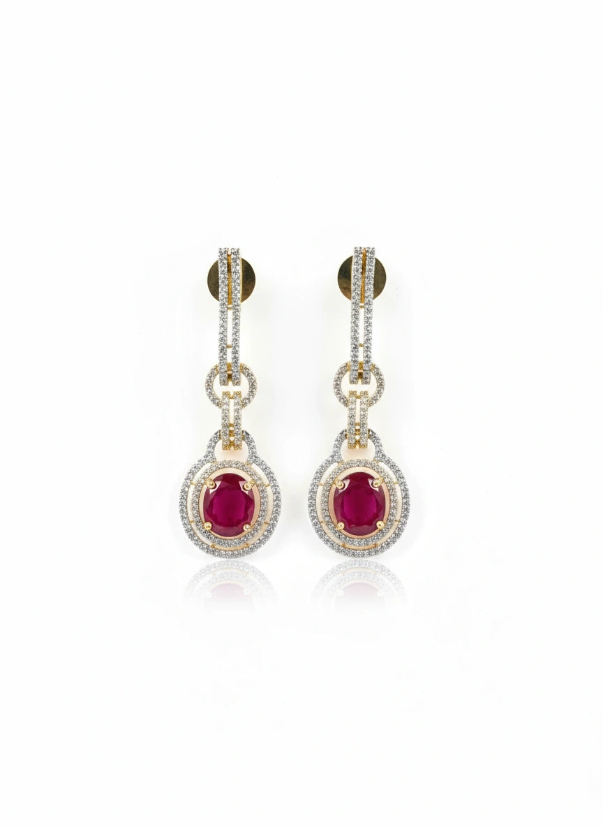 Ritta's EarLuxe Golden Polish Ruby Pink Earrings (Ganga Jamuna 2 tone Polish)