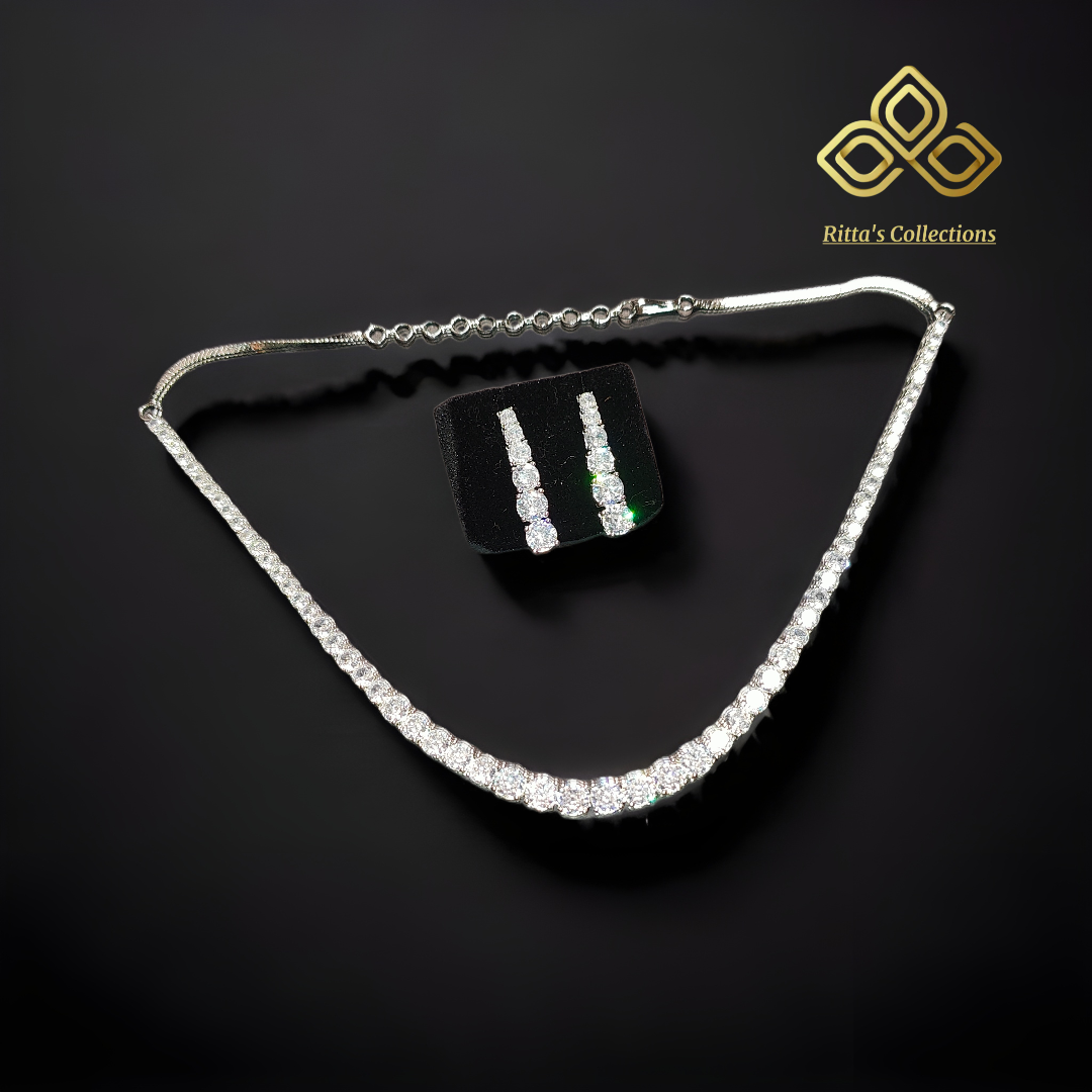 Ritta's Solitaire American Diamond Necklace with Earrings, A Must Buy, swipe for video