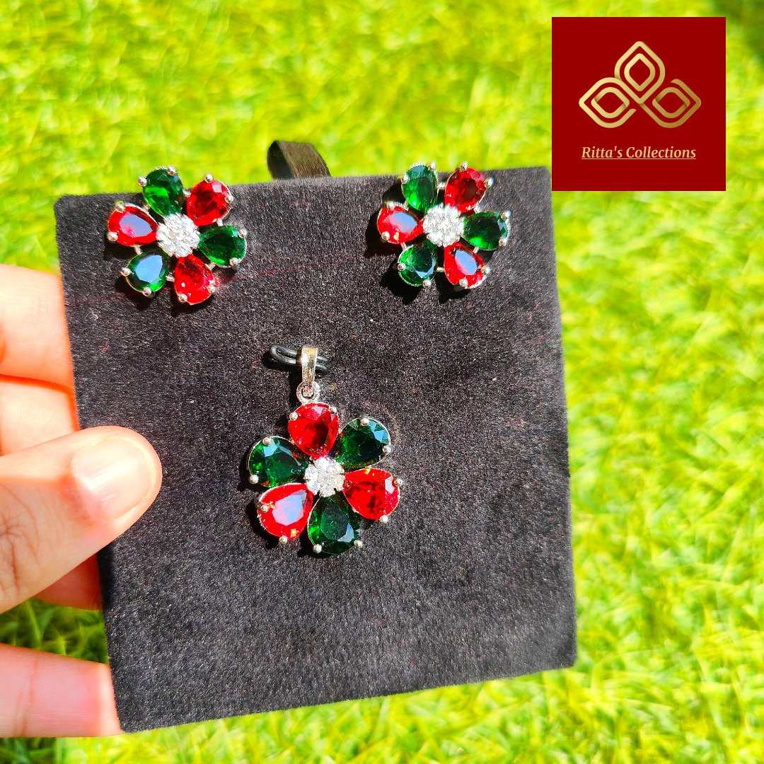 Multicolor Red & Green Pandent Set