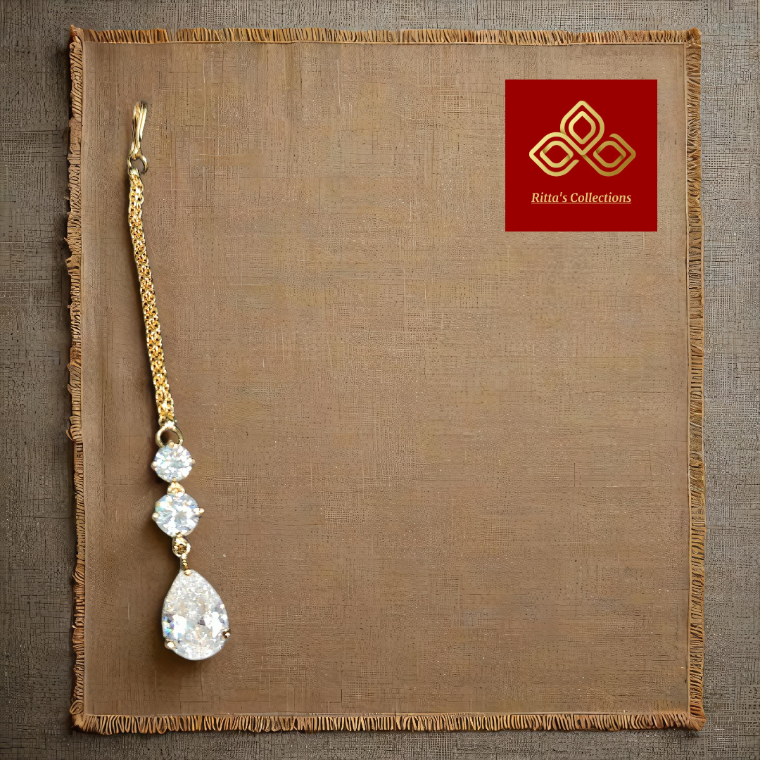 Golden Polish AAA Quality American Diamond Maangtikka