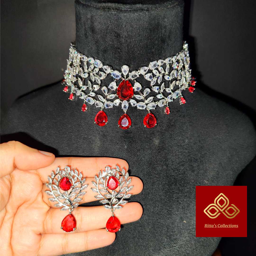 Red American Diamond Chokar