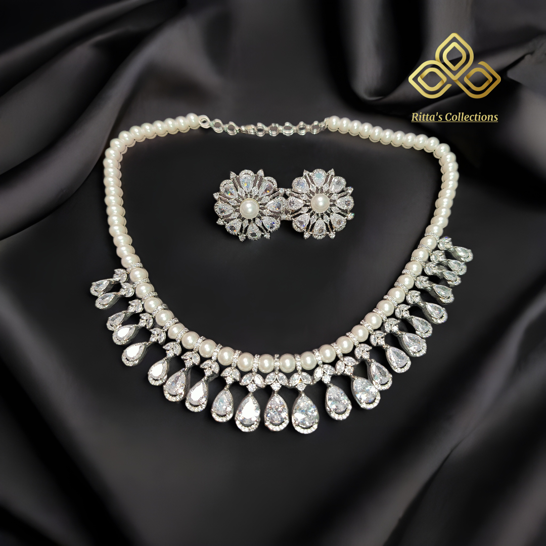 AD Pearl Necklace with Earrings