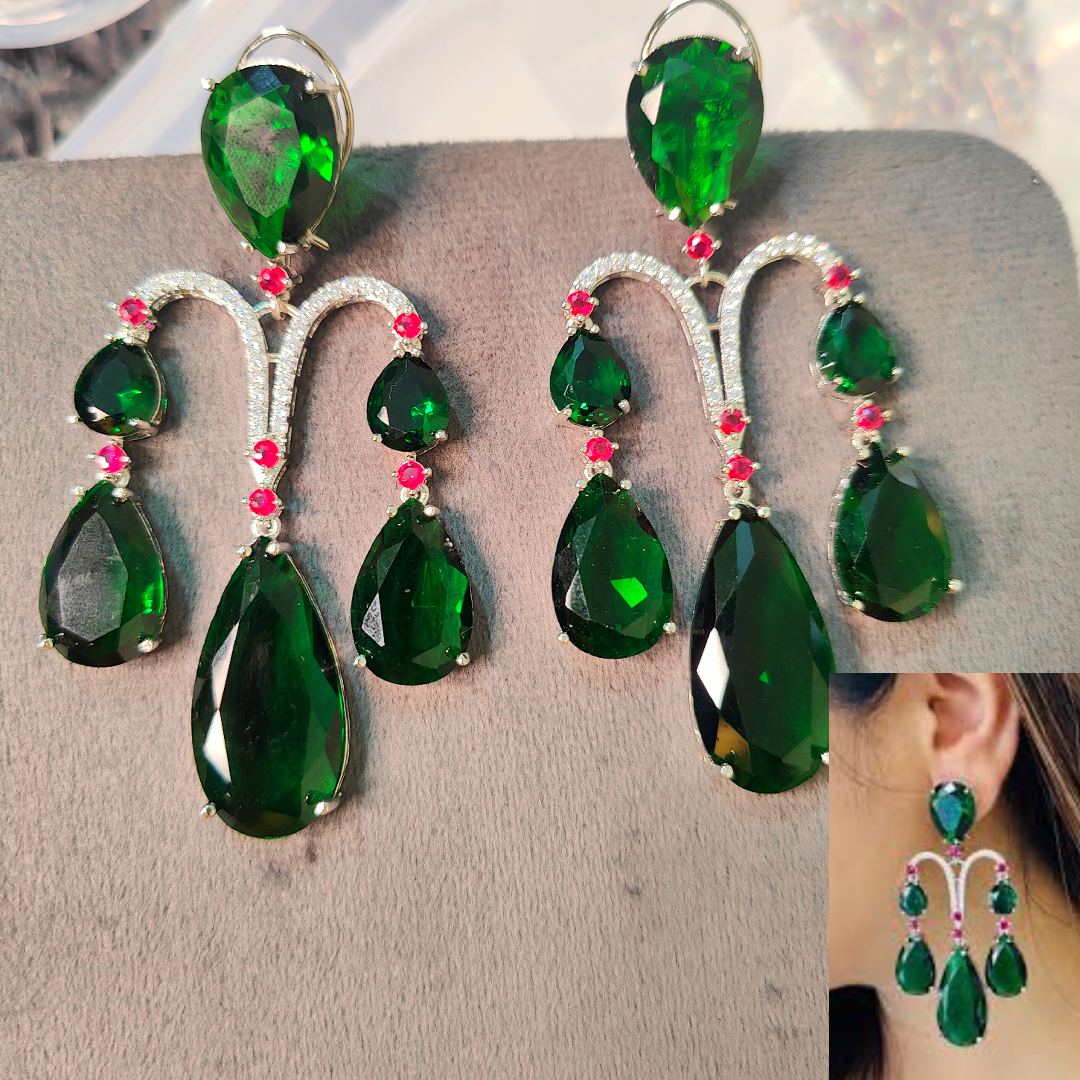 Ritta's EarLuxe Emerald Green American Diamond Earrings