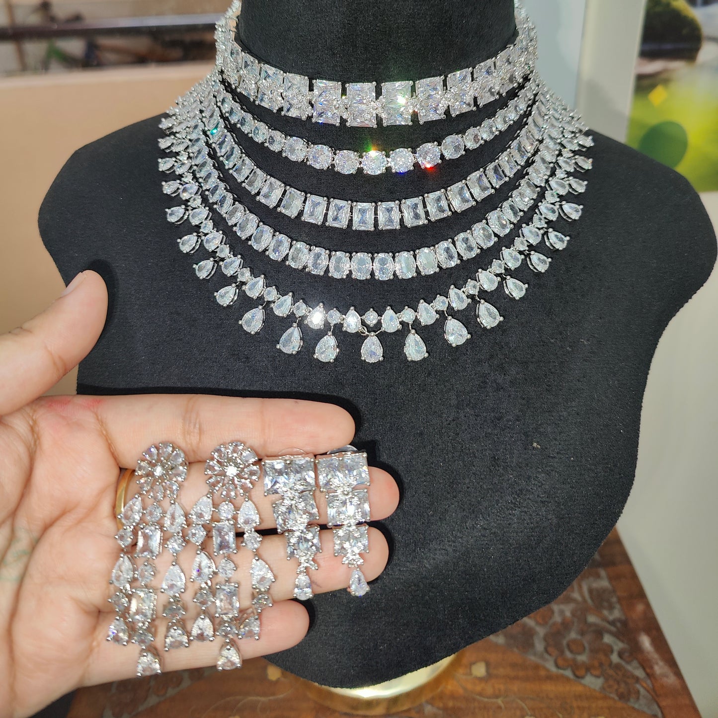Ritta's Collection's Combo of 2 American Diamond Necklace Set, Chokar + 4 layer necklace Set