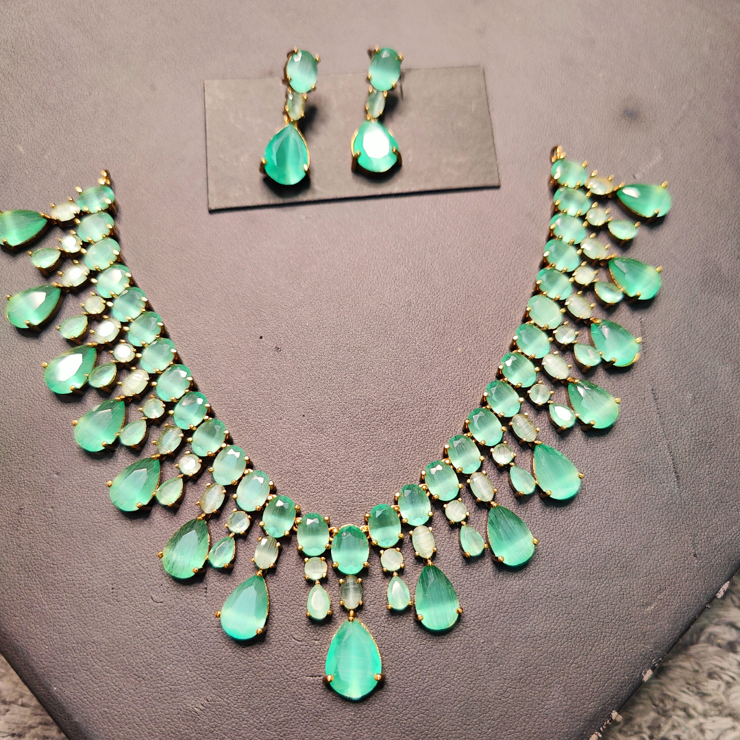 Mint Green Necklace with Golden Polish, Swipe for video