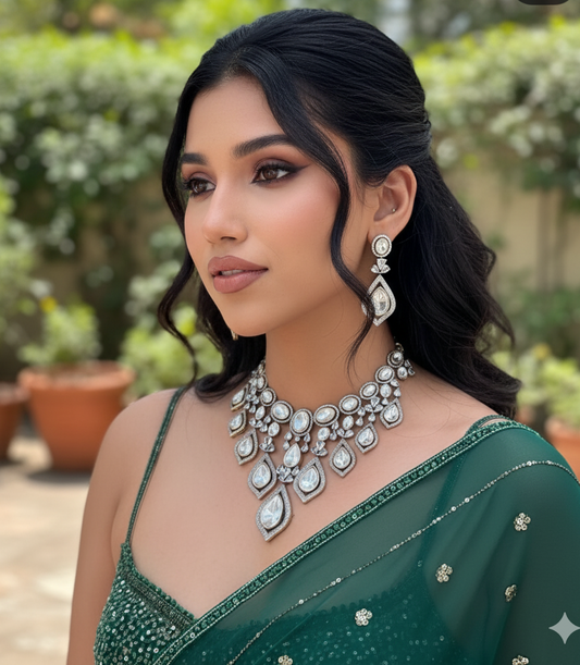 AD Kundan Necklace with Earrings
