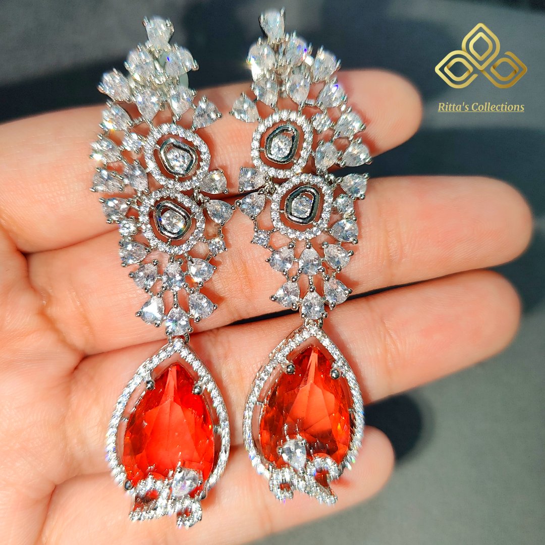 Orange American Diamond Earrings