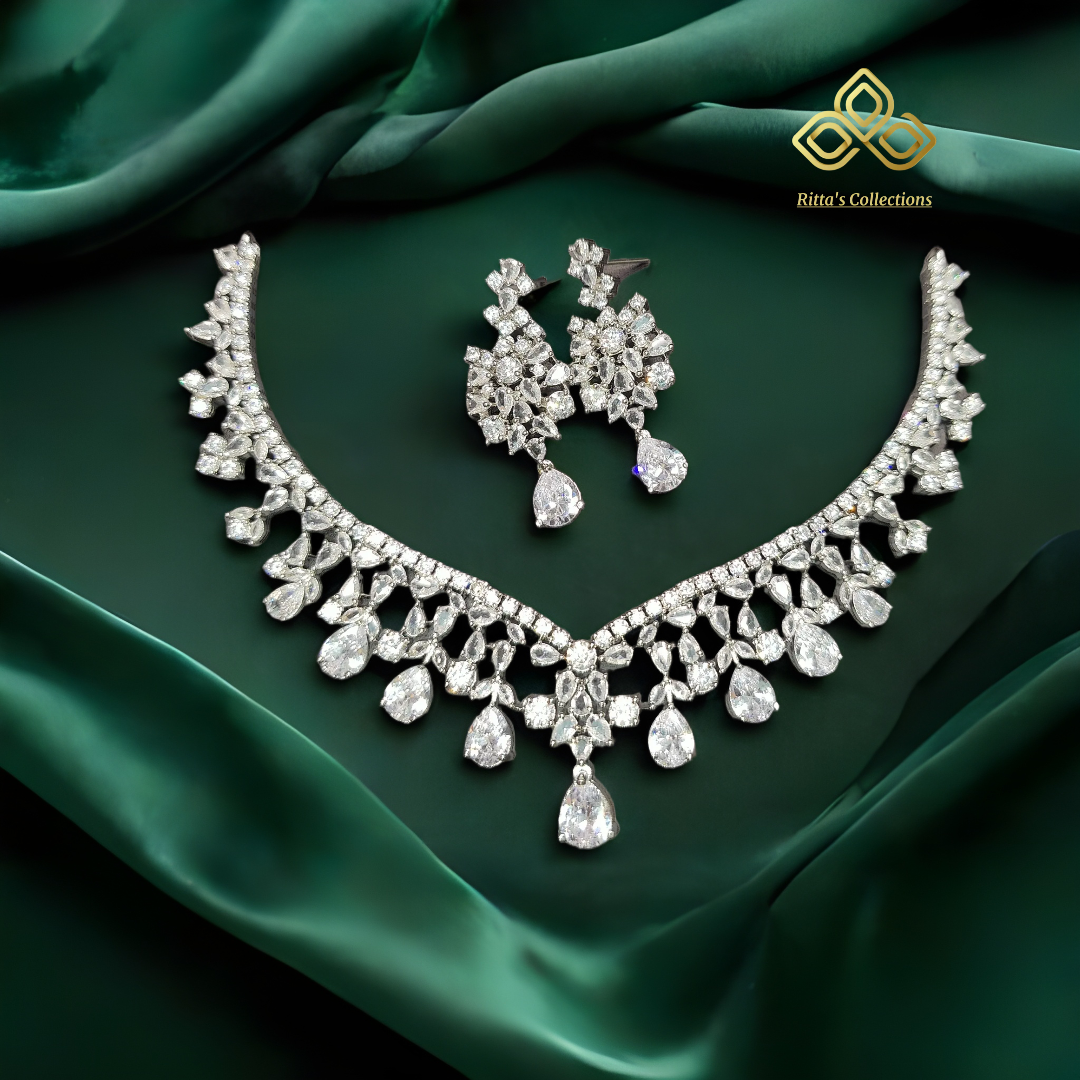 Sweetheart American Diamond Necklace with Earrings