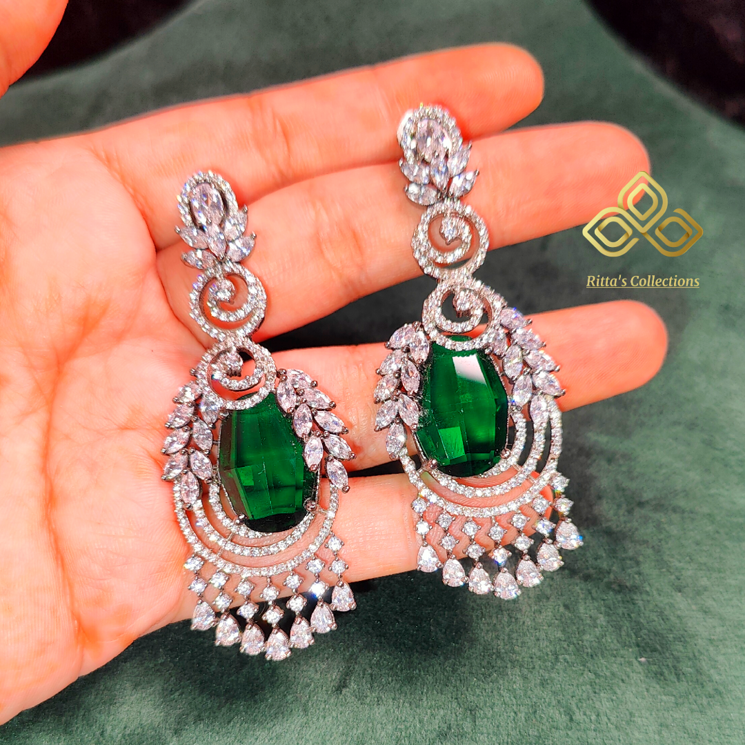 Ritta's EarLuxe Emerald Green American Diamond Earrings