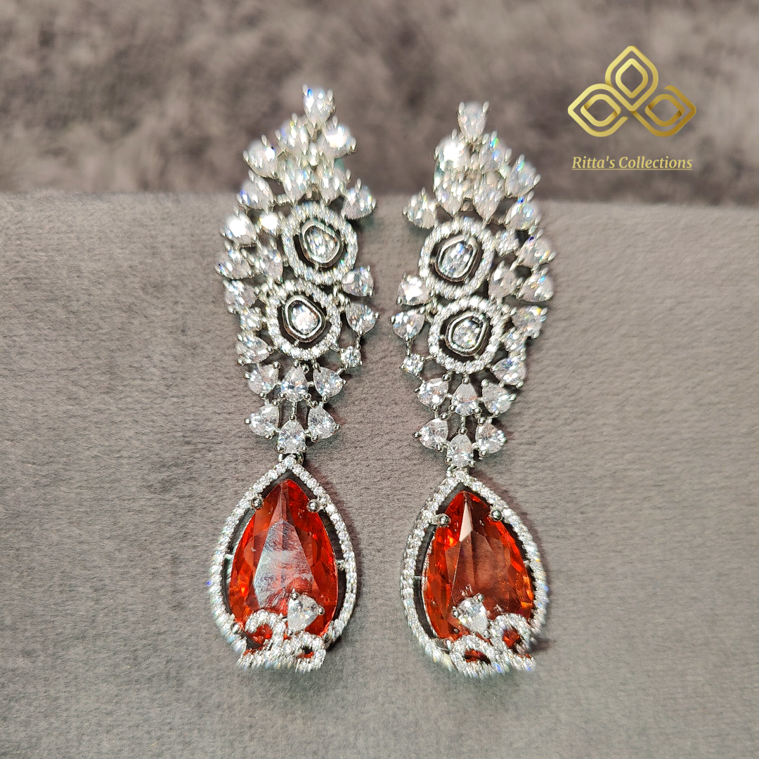 Orange American Diamond Earrings