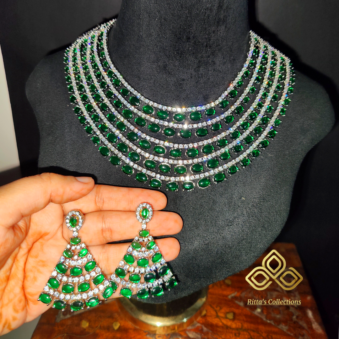 5 Layer Emerald Green AD Necklace
