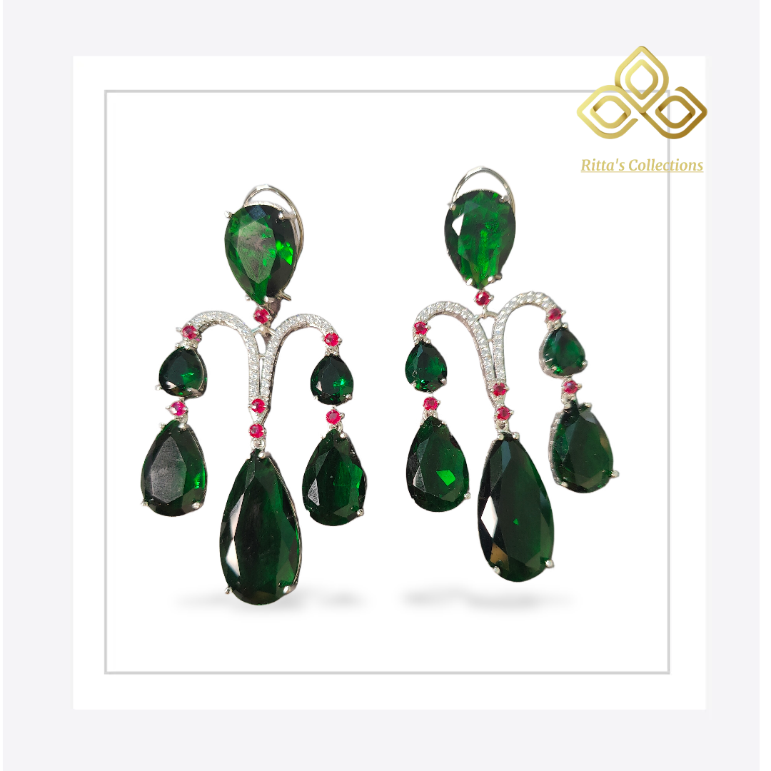 Ritta's EarLuxe Emerald Green American Diamond Earrings