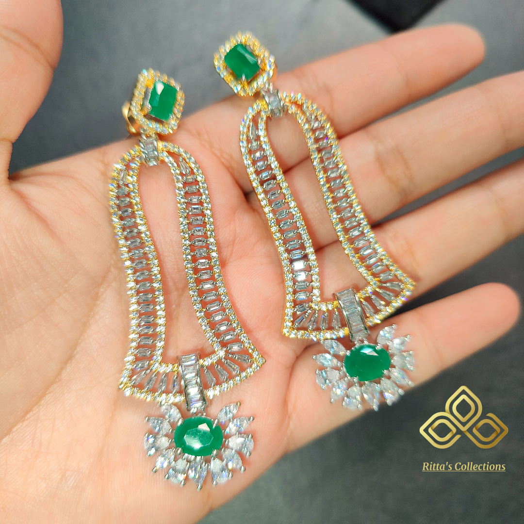 Ritta's EarLuxe dual tone Ganga Jamuna Polish American Diamond Earrings