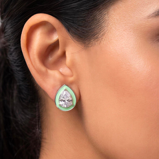 Neon Green American Diamond Flexible Chokar Necklace with Stud Earrings