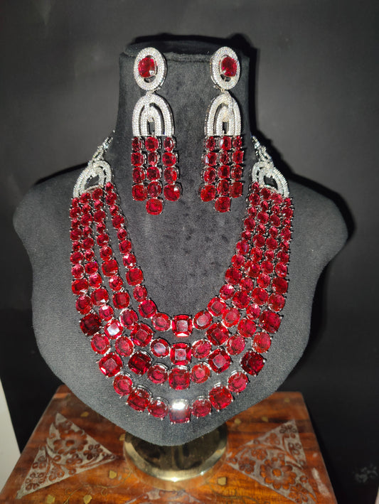 4 Layer American Diamond Necklace with earrings