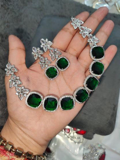 Emerald Green American Diamond Necklace