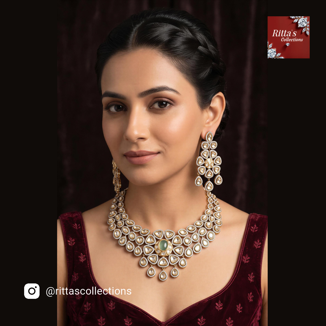 Traditional American Diamond Necklace with Earrings