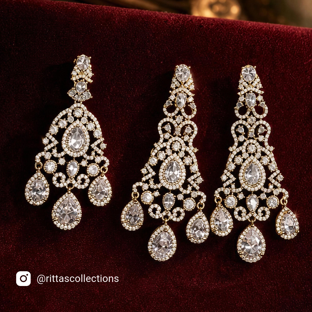 Bridal Poliki Kundan American Diamond Chokar Necklace with Earrings and Maangtikka, Antique Gold Polish/Mehendi Polish