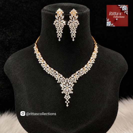Gold Plated American Diamond Necklace Set, Product Code RC102