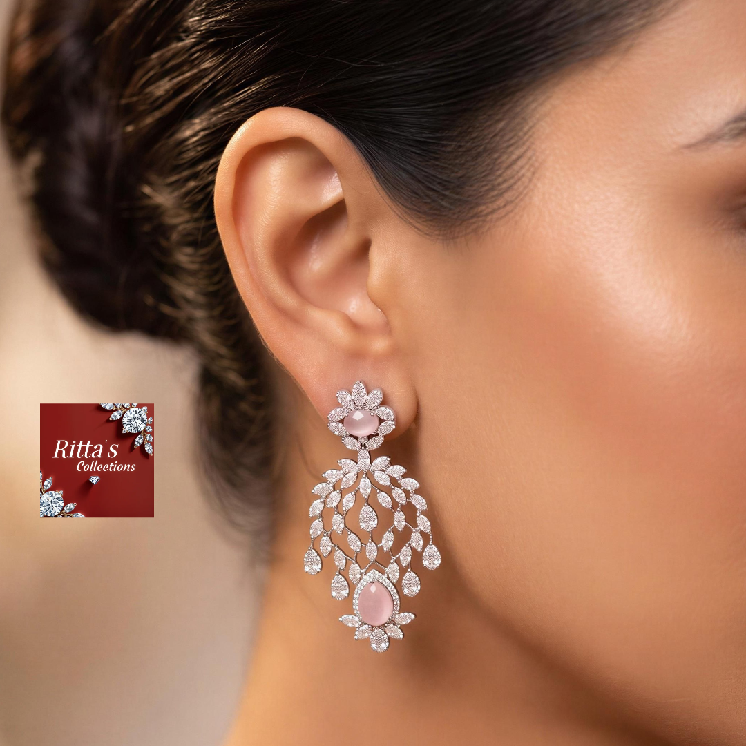Baby Pink American Diamond Earrings