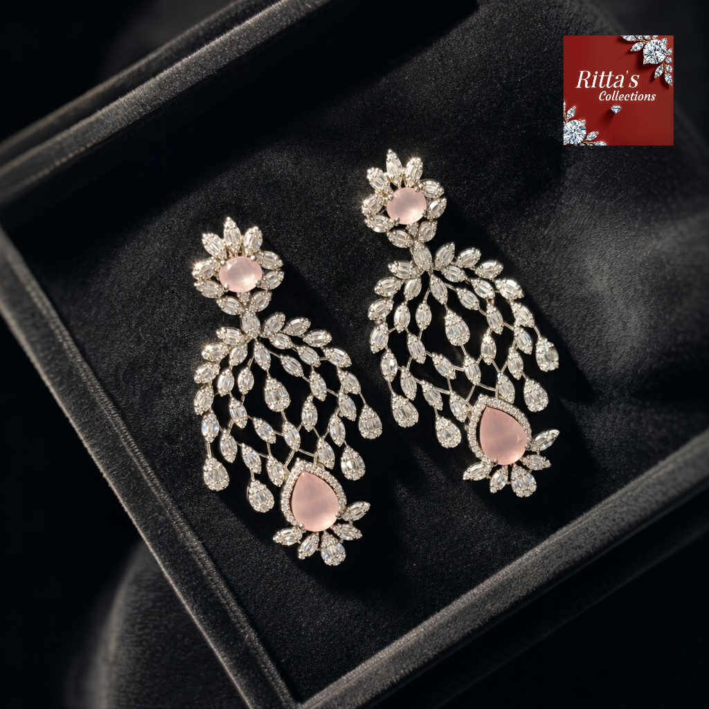 Baby Pink American Diamond Earrings
