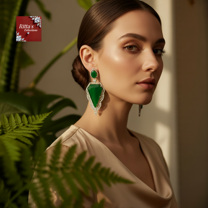Ritta's EarLuxe Emerald Green Doublets American Diamond Earrings