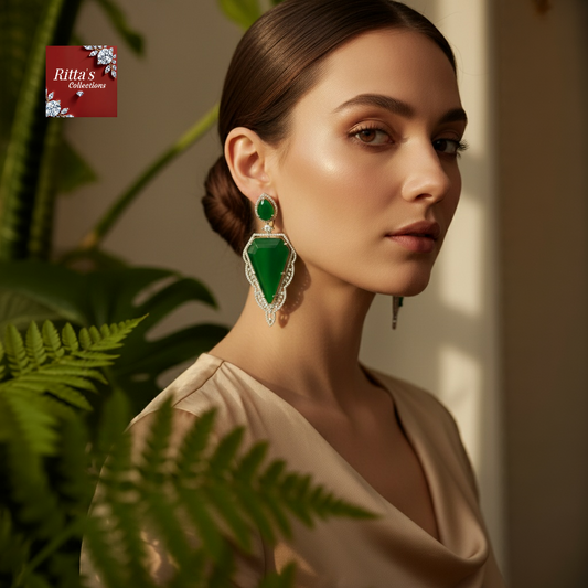 Ritta's EarLuxe Emerald Green Doublets American Diamond Earrings