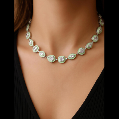 Neon Green American Diamond Flexible Chokar Necklace with Stud Earrings