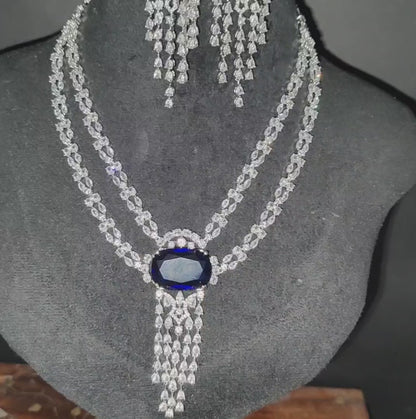 AAA Quality Blue American Diamond Necklace with Earrings