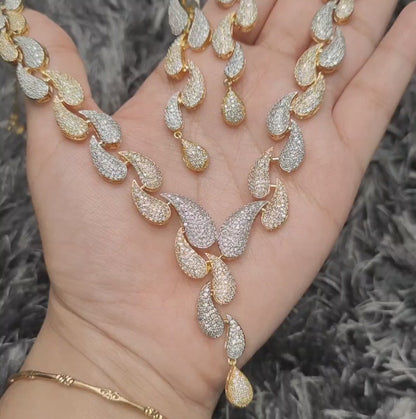 Golden Silver (ganga jamuna) Polish American Diamond Necklace with Earrings