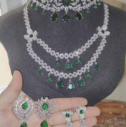 Combo of 2 Emerald Green American Diamond Necklaces with Earrings
