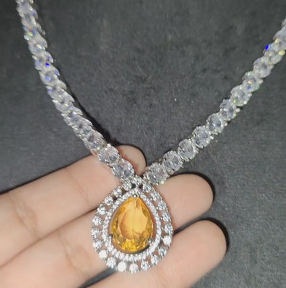 Yellow American Diamond  Necklace with Earrings