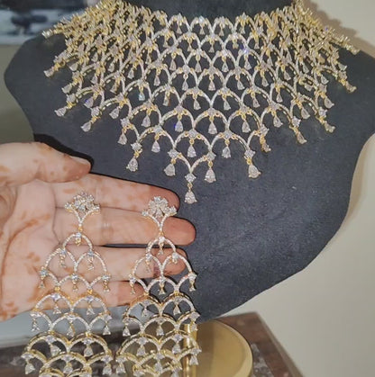 Golden Polish Exclusive American Diamond Chokar Necklace with Earrings