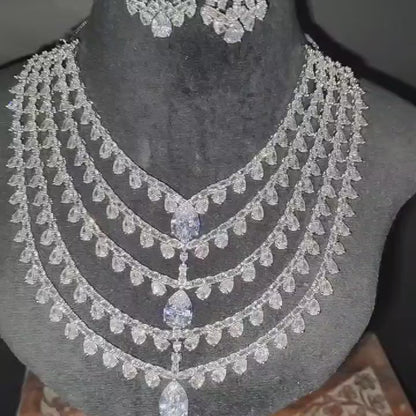 5 Layer American Diamond Necklace with earrings