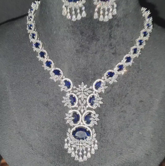 Ritta's Collections Blue American Diamond Necklace with Earrings
