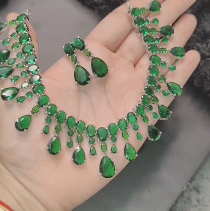 Emerald Green Necklace with Earrings, swipe for video