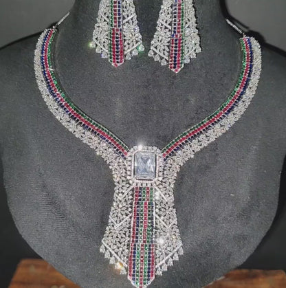 Premium AAA Quality American Diamond Necklace with Earrings