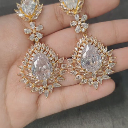 Gold Polish American Diamond Earrings, swipe for video
