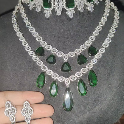 Emerald Green American Diamond Chokar & Necklace Combo