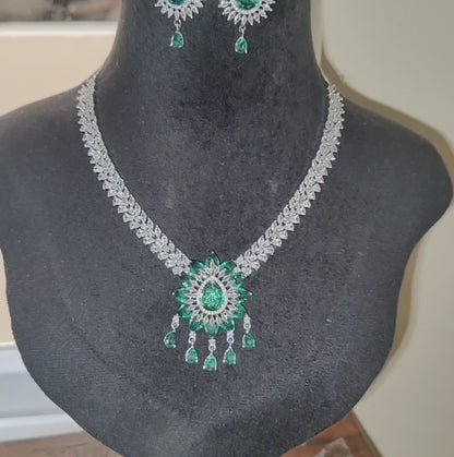Rama Green American Diamond Necklace with Earrings