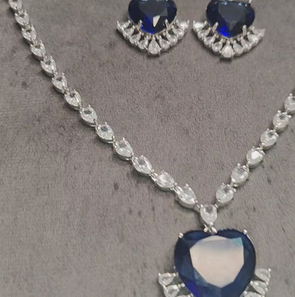 Blue Heart American Diamond Necklace with Earrings