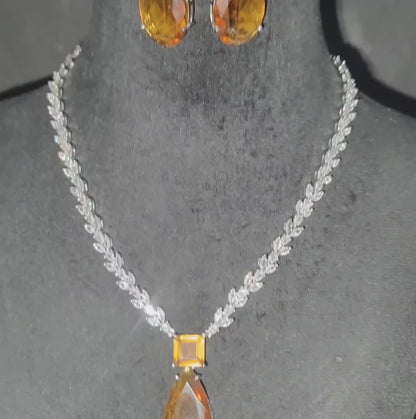 Orange American Diamond Necklace with Earrings