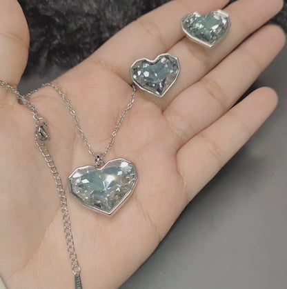 Korean Stone Heart Pandent Set with Earrings