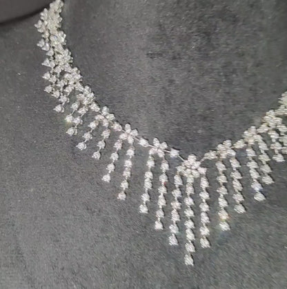 Elegant Rhodium Silver Polish American Diamond Necklace with Earrings