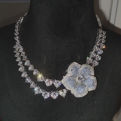 Neeta Ambani Inspired Jewellery, Side flower brooch Necklace with stud earrings