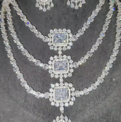 3 Layer Premium AAA Quality American Diamond Necklace with Earrings